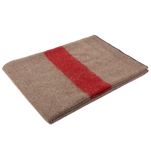 Rothco Swiss Style Wool Blanket, Tan with Red Stripe
