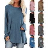 Generisch Longshirt Damen Langarm Oversize Basic Langarmshirt Pullover Tunika...