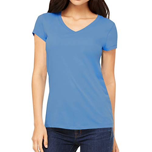 Image of Pooplu Women's Regular Fit Premium Plain 100% Cotton V Neck Half Sleeves, Casual Plain Pootlu Tees and Tshirts.