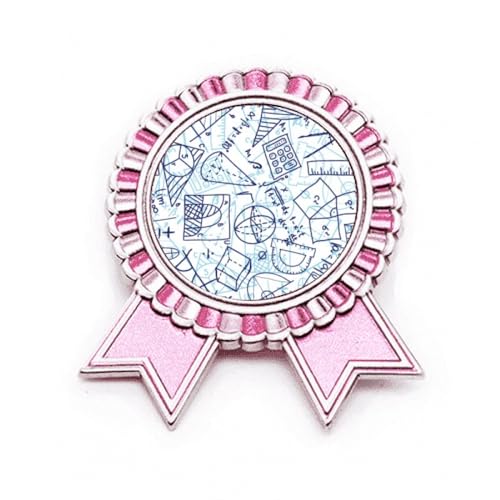 Broche bleue peinte à la main règle mathématique calculatrice badge métal rose winner M