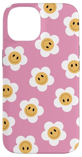 かわいいスマイリーフェイスデイジーフラワーレトロピンク90年代美的 スマホケース iPhone 14 用