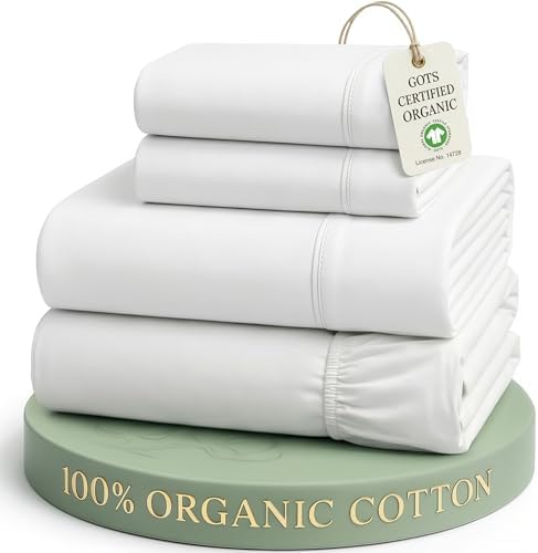 LANE LINEN King Sheets 100% Organic Cotton 4pc Percale Cooling Soft - White