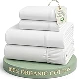 LANE LINEN Eco Friendly 100% Organic Cotton Queen Sheet Set, Soft & Comfy Fully Elasticized 15' Deep Pocket Bed Sheets, Low Pill Naturally Cooling Machine Wash Sábanas Queen- White Bed Sheets