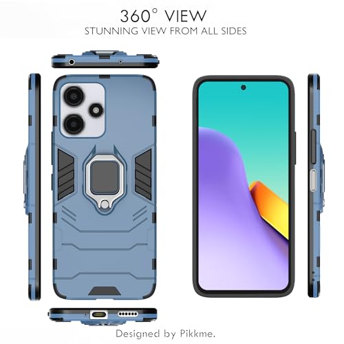 Image of Pikkme Redmi 12 5G Back Cover | D5 Tough Armor Bumper | 360 Protection Case | Ring Holder Stand Case for Redmi 12 5G (Blue)