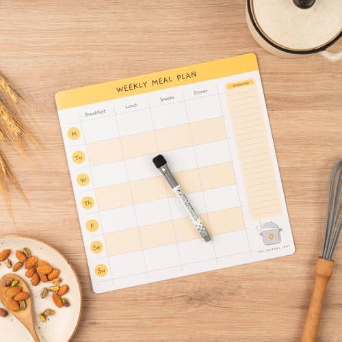 Image of The Journal Lab Magnetic Weekly Meal Planner | White Board Magnetic Sheet for Fridge (30cmx30cm) with Dry Erase Pen & Microfiber Cloth