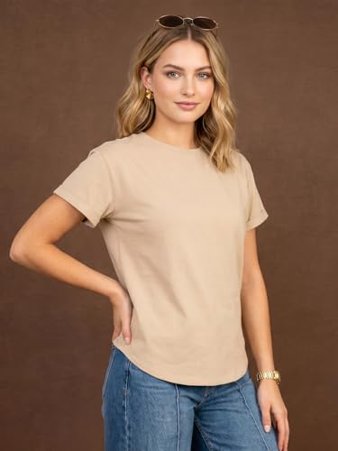 Image of JUNEBERRY Pure 100% Cotton Oversized Loose Fit Drop Shoulder Round Neck Boyfriend Fit Solid Half Sleeves T-Shirt for Women & Girls (Sizes: S to 2XL)