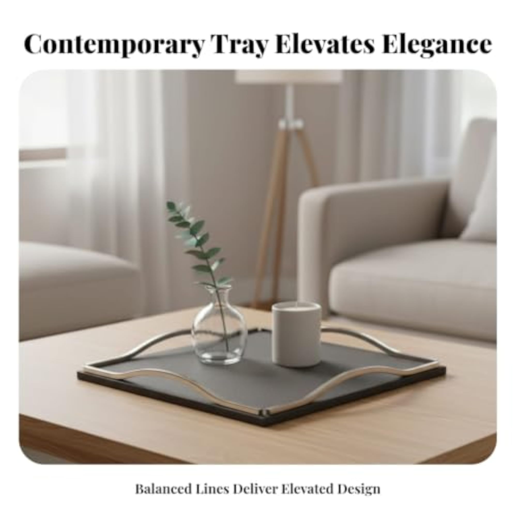 Geometric Square Tray with Metal Rim for Tabletop Organization