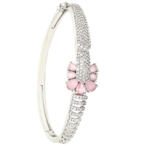 Image of ZENEME Rhodium-Plated Square Shaped American Diamond Studded Kada Bracelet For Girls and Women