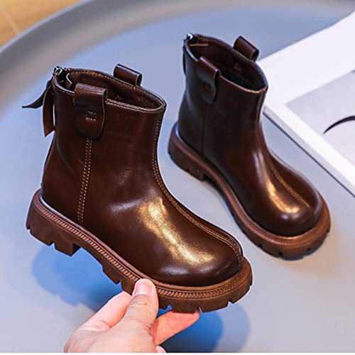 Winter Children Ankle Boots Kids Girls Flat Soles Thick Soles Non Slip Zipper Warm Casual Comfortable Dress Booties (Brown, 6-7 Years Little Child)4