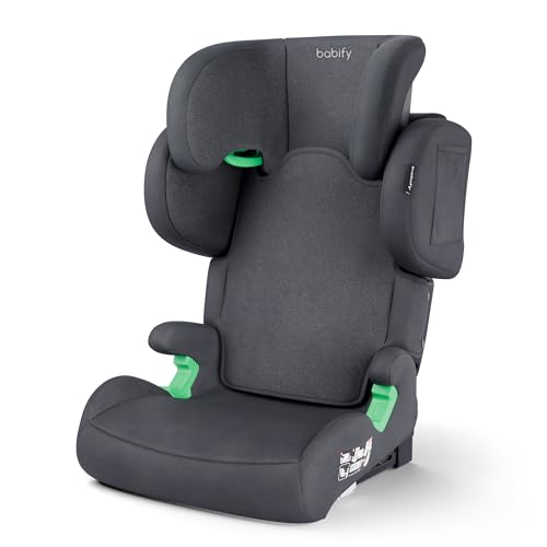 Babify FlexiFit Premium Silla de Coche para Bebés ISOFIX - para Niños 3-12 Años (15-36 kg), ECE R129, Reposacabezas 11 Posiciones, Respaldo Ajustable, Laterales Extensibles, Diseño Plegable, Gris