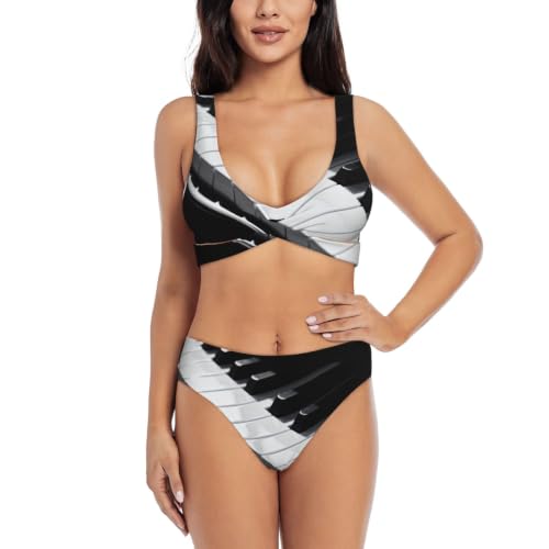 Bikini croisé femme touches de piano maillot de bain deux pièces push-up réglable