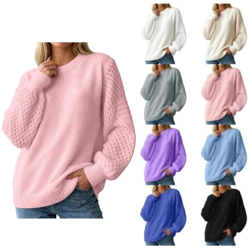 XINGJIAARTS Light Sweaters for Women Pullover Crew Neck Crochet Long Sleeve Knit Tops Oversized Casual Sweater Dressy Wear - image 1