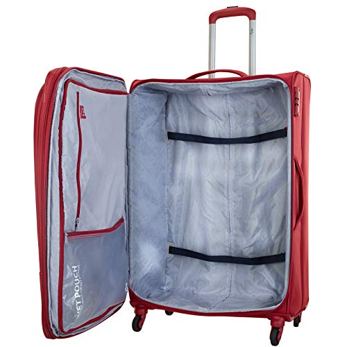 Image of Skybags Polyester 80.5 Cms Red 4 Wheels Spinner Softshell Sided Carry-On Luggage(Stairw81Crd), 51.5 Centimeters, 32 Centimeters, One Size,Medium + Large