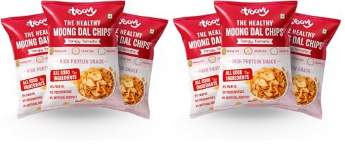Image of Troovy Healthy Tangy Tomato Moong Dal Chips | Tasty & High Protein Snacks | 30% Of Protein Needs | No Palm Oil, Cholesterol or Trans Fats | 70g (Pack of 6)