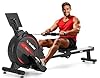 Rowing Machine,Wenoker Magnetic Rower Machine for Home,350 LB Weight Capacity, Smooth Whisper Quiet with LCD Monitor Tablet Holder & Comfortable Seat Cushion, Compact and Saves Space Red-Black