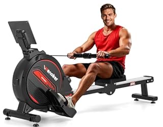 Rowing Machine,Wenoker Magnetic Rower Machine for Home,350 LB Weight Capacity, Smooth Whisper Quiet with LCD Monitor Tablet Holder & Comfortable Seat Cushion, Compact and Saves Space Red-Black