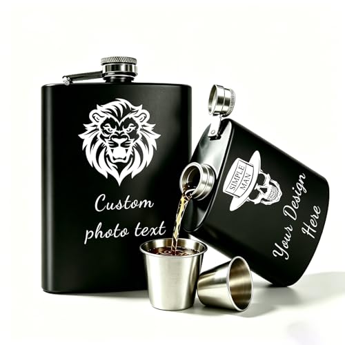 Personalized Flask for Men 8oz with Custom Photo Icon & Text Engraved