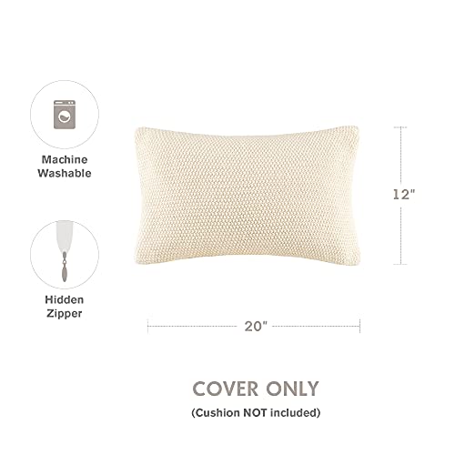 Ink+Ivy Bree Knit Pillow Cover Soft Texture, Decorative Euro Case, Cottage Lifestyle Design For Sofa, Bed, Living Room Accent, Hidden Zipper Closure (Cushion Not Included), 12" X 20", Ivory #TOP1