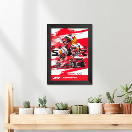 Image of TenorArts Carlos Sainz Poster F1 Driver Posters Formula One Photo Frame Painting with Matt Finish Black Texture (12 inches x 9inches)