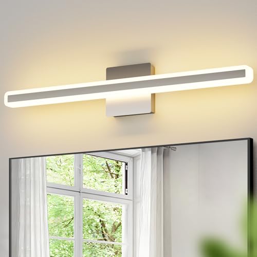 Image of 31.5 Inch Dimmable Bathroom Vanity Lights Over Mirror 5 Color Temperature Vanity Lighting Fixtures for Bath Brushed Nickel Bathroom Light fixtures Bar 5CCT
