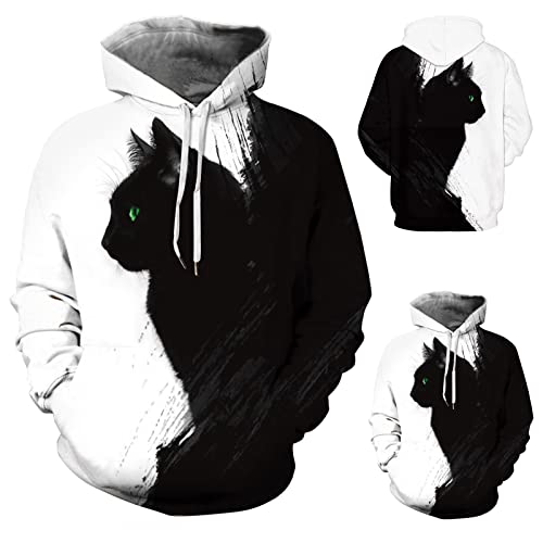 Moletom com capuz amante de gatos unissex masculino feminino engraçado gato Yin Yang gato preto e ga