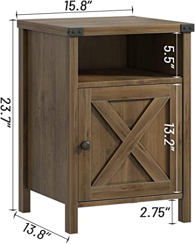 Catrimown Farmhouse Nightstand, Side Table End Table with Barn Door and Shelf, Modern Bed Side Table End Table, Rustic Nightstands Set for Bedroom, Living Room, Oak, 13.8D x 15.8W x 23.7H in - Thumbnail 3