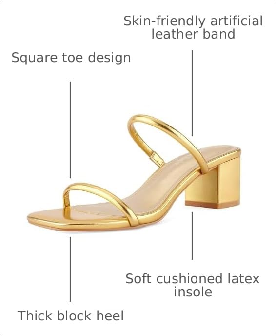 Image of Shoe'N Tale Strappy Heels for Women Square Open Toe Two Strap Low Block Heel Slip on Dressy Sandals Shoes