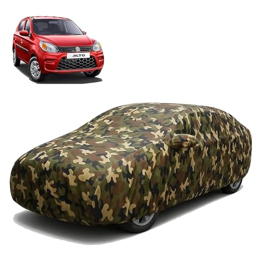 Image of Sulfar 100% Waterproof Car Body Cover Compatible with Mirror for Maruti Suzuki Alto 800 with Long Lasting Durable Material (Triple Stitched, Full Bottom Elastic, Camouflage Army)