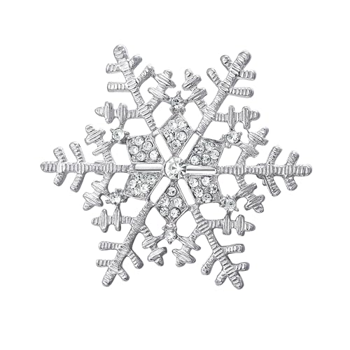 EleQueen Women's Clear Austrian Crystal Winter Snowflake Brooch Pin Silver-tone