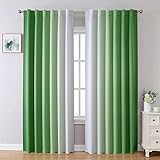 MIUCO Blackout Curtains & Drapes for Bedroom Living Room 84 Inches Long Green and White Room Darkening Ombre Curtains Rod Pocket & Back Tab Curtains Thermal Insulated Light Blocking 2 Panels Set