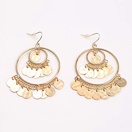 Bohemian Chandelier Coin Sequins Dangle Drop Earrings Ethnic Gypsy Beads Tassel Hoops With Disc Charms Boho Ear Jewelry Women-Gold Coins #TOP2