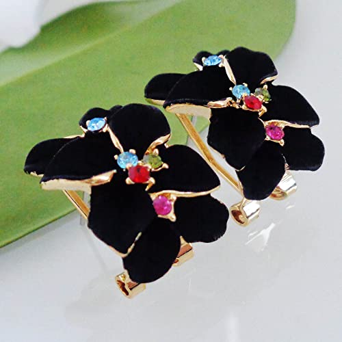 Navachi 18k Gold Plated Colorful Crystal Multi-color Enamel Leaves Flower Omega Back Earrings4