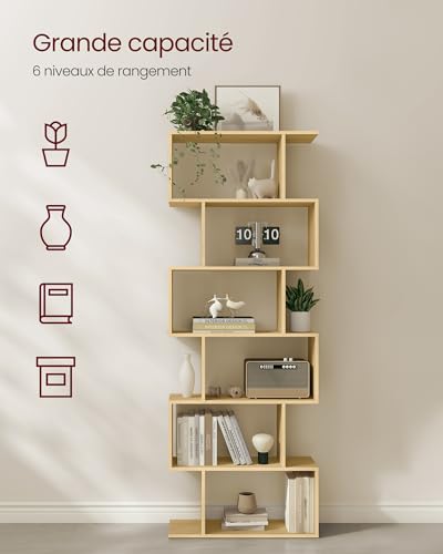Bibliothèque 6 Niveaux Chêne avec Anti-basculement VASAGLE