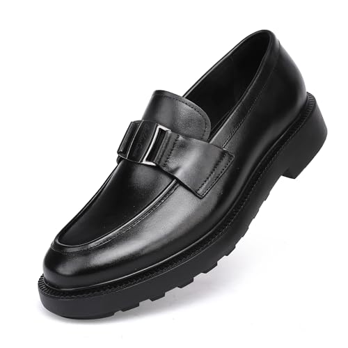 Mens Genuine Leather Dress Shoes Casual Buckle Business Dress Loafer Formal Slip On Penny Party Loafer Shoes for Men