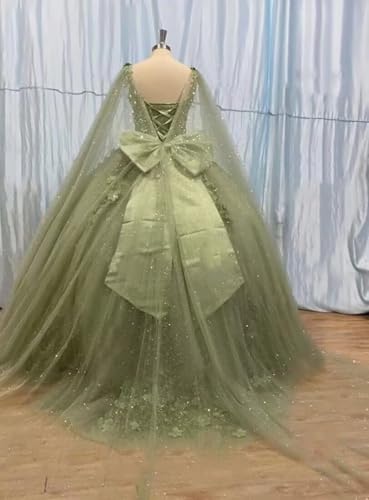 TRHTX Spaghetti Straps Quinceanera Dresses Ball Gown with Cape Princess Sweet 15 16 Dresses Beaded Lace Prom Dresses WZY732