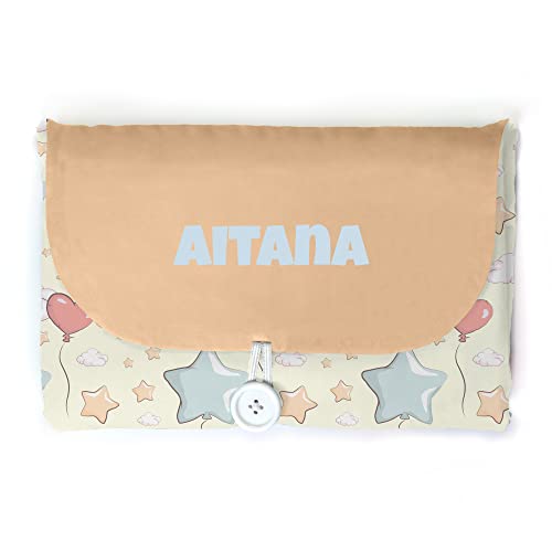 Cambiador Impermeable Portatil para Bebe Personalizado con su Nombre.Varios modelos.Regalo recien nacido. (globo)