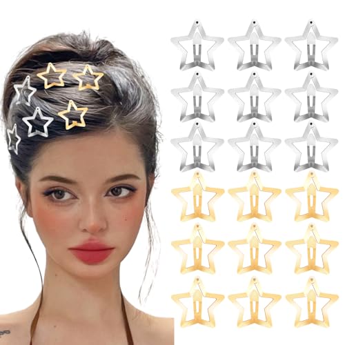 Junebrushs 510-6189 Star Hair Clips, 30 Pcs Silver And Golden Star Hair Accessories Metal Non Slip Hair Barrettes cover