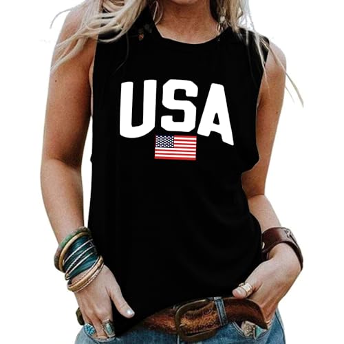 SUWATOIN Women American Flag Tank Tops USA 4th of July Patriotic Sleeveless Shirts Stars Stripes Tee Top Black