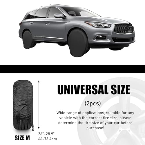 Image of Ohleats 2 PCS Car Tire Covers, Waterproof Tire Protector Fits Tire Diameters 26-28.9 inches, Dustproof Wheel Covers for RV, Truck, SUV, Camper, Van, Universal Car Accessories (Black, M)