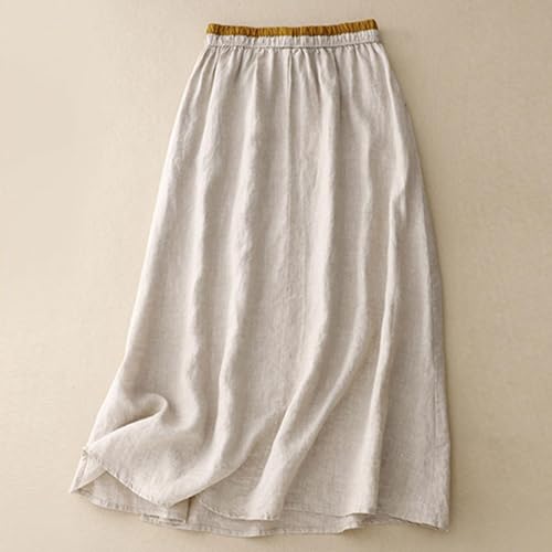 Womens Linen Cotton Skirts Drawstring Elastic Waist Comfy Loose Boho Skirts Linen Skirts for Women 6