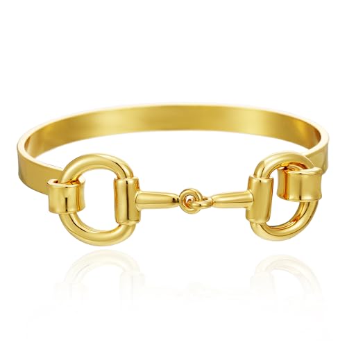 AOLIMI 18K Gold Plated Horse Bit Bangle Bracelets for Women Trendy Horseshoe Cuff Bangle Statement Bracelet Jewelry