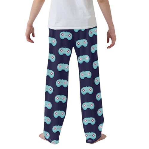 CaTaKu Boys Blue Gamepad Cute Pants for Boys Girls Wide Leg Sweatpants Kids Long Bottoms with Pockets Size 6-14Y2