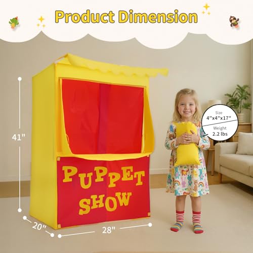Image of Alvantor Lemonade Stand Puppet Show Theater Pretend Playhouse Play Tent Kids on Stage Doorway Table Top Sets for Toddlers Curtain Foldable Rods Children Dramatic Furniture, 28 inchX20 inchX41 inchH, Yellow