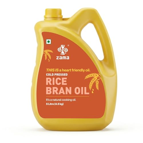 Zama Organics Cold Pressed Rice Bran Oil 5L PET Bottle | Cooking Oil for Deep Frying & Stir Fry | Oryzanol Rich Oil | High Smoke Point | Light & Neutral Taste | Daily Use Edible Oil