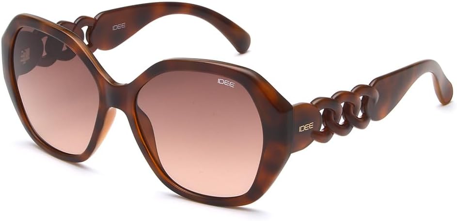 IDEE 100% UV Protected Sunglasses for Women with Shiny Brown Demi Polycarbonate Frame Size Large with Brown Lenses