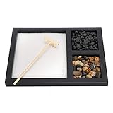 Atyhao Sand Kasten Dekoration, Mini Zen Garten Sand Kasten Dekoration Zen Steingarten mit Zahnschwader Desktop Mikrolandschaftsverzierung für Hauptwohnzimmer Tee