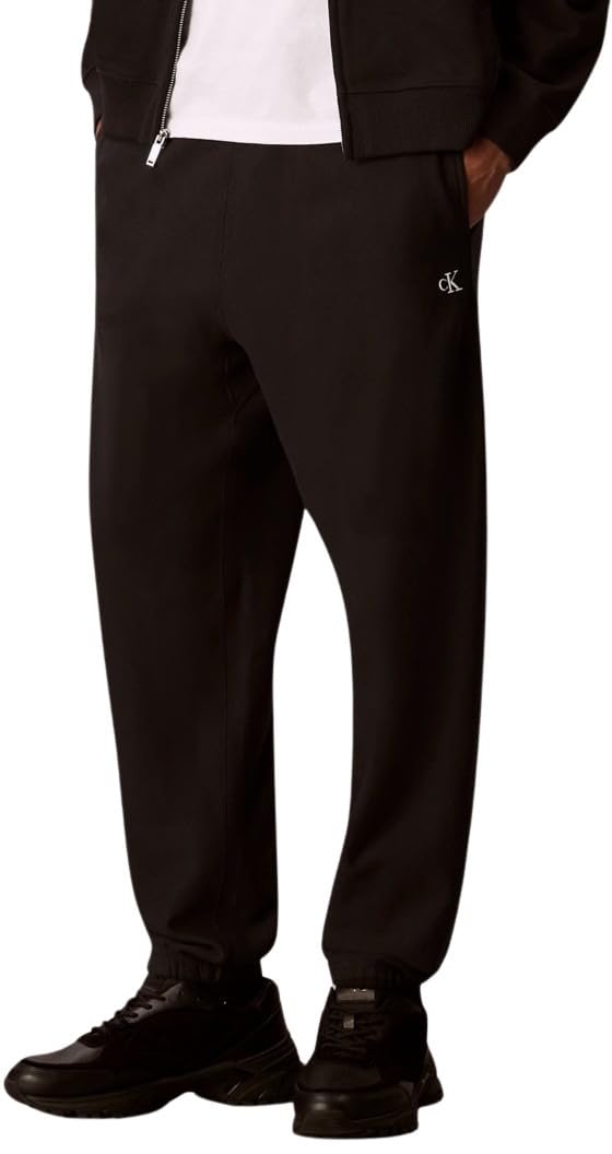 Calvin Klein Men’s Terry Monogram Jogging Bottoms with Back Pocket, Black (Black), XXL