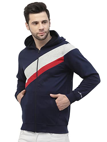 Image of Kalt Men Full Sleeves Zipper Fleece Colour Block Hoodie