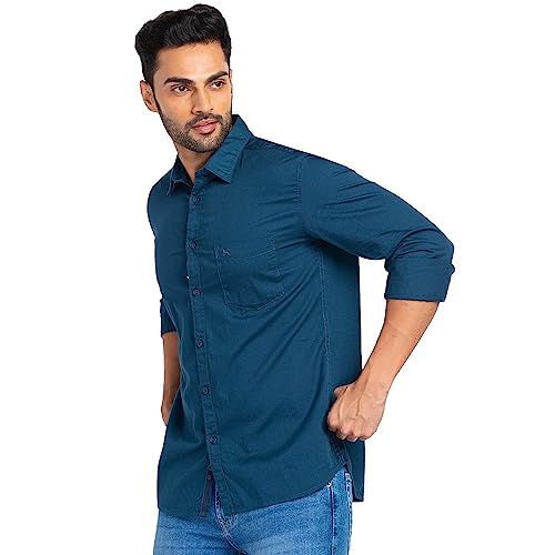 Image of Parx Men's Pure Cotton Solid Pattern Slim Fit Semi Cutaway Collar Full Sleeve Casual Shirt