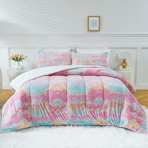 Faux Fur Queen Comforter Set - Super Soft & Warm Plush Shaggy Bed Comforter, Cozy Fuzzy Bedding Comforter Sets for Fall and Winter, Non-Shedding, 3 Pcs(1 Comforter + 2 Pillowcases)